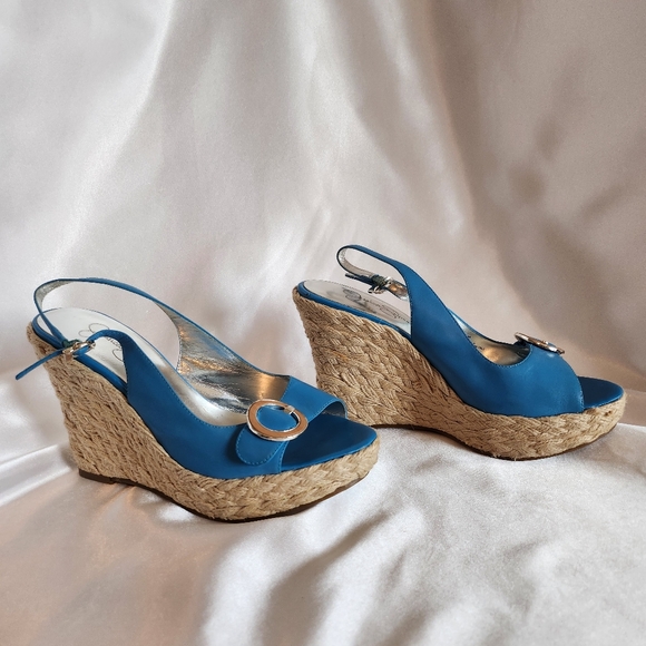 Jessica Simpson Bright Blue/Tourquiose Braided Jute Wedge - Picture 2 of 5